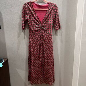 Boden pink and green Checkered Long Sleeve Dress day Dorthy 6L
